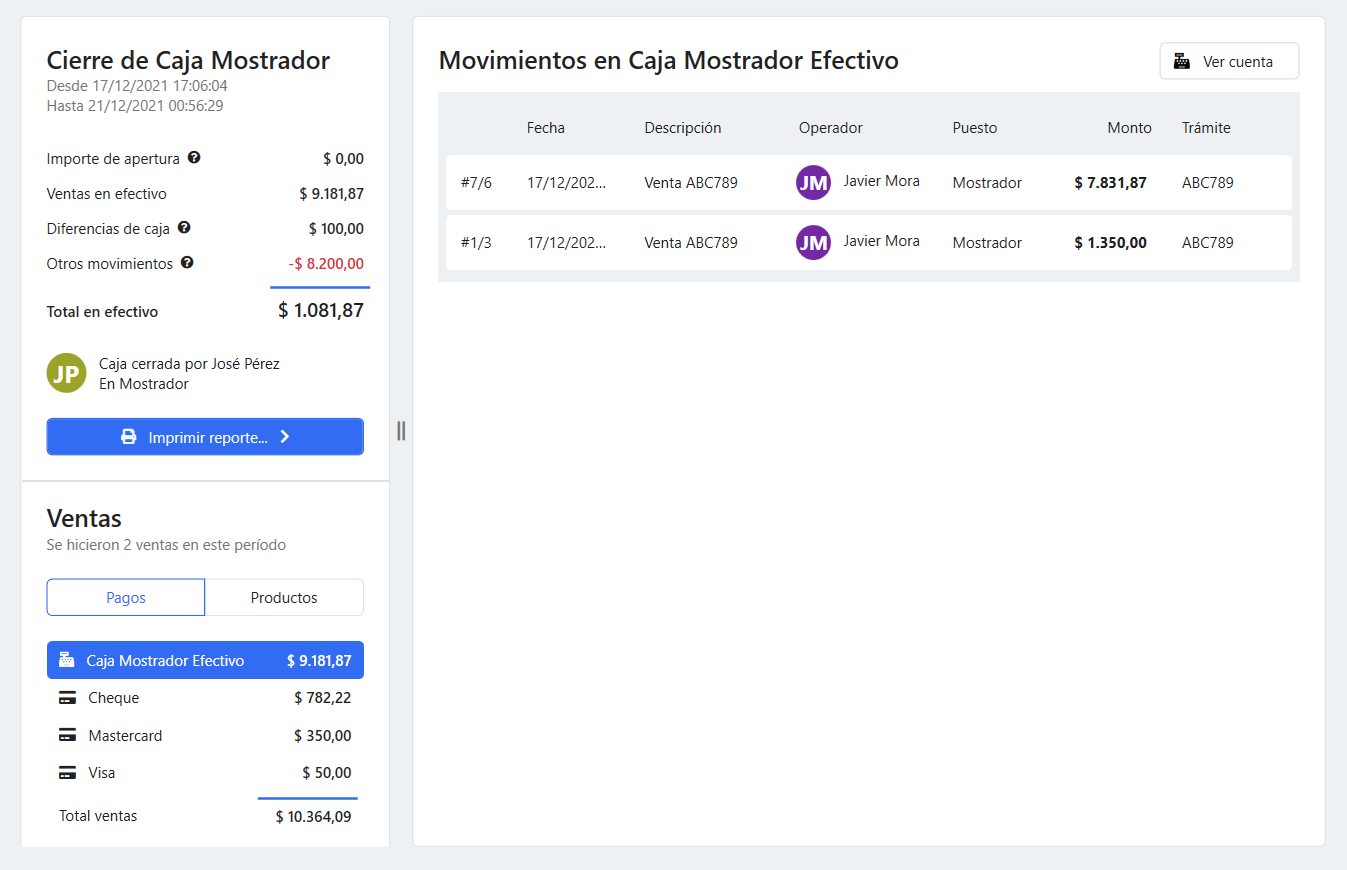 Cierres de Caja