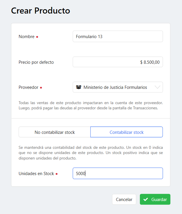 Crear producto