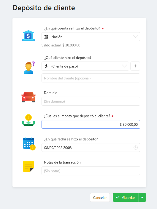 Agregar Depósito