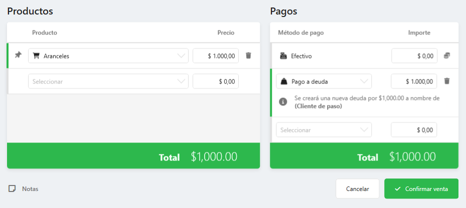 Trámite con pago a deuda