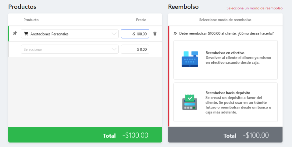 Trámite de reembolso